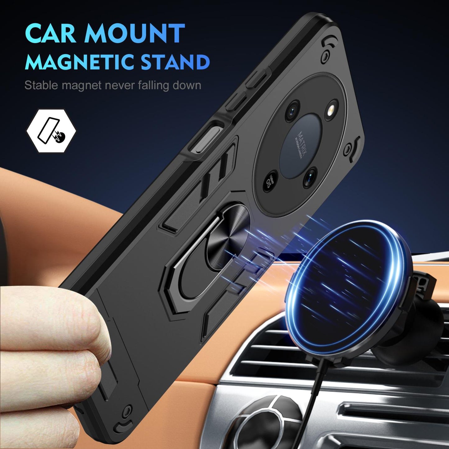 Honor X9d Shockproof Metal Ring Holder Phone Case with 360 degrees Rotating Kickstand, Ultra Slim Protective Cover, Raised Camera Guard, PC Silicone Armour Shell, Anti-Scratch Back & Edge Protection