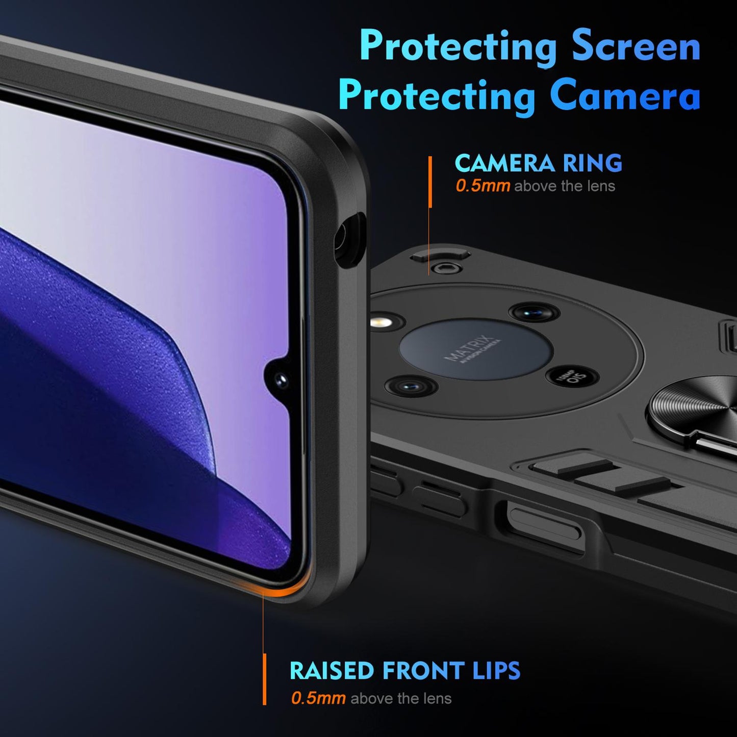 Honor X70 5G Shockproof Metal Ring Holder Phone Case with 360 degrees Rotating Kickstand, Ultra Slim Protective Cover, Raised Camera Guard, PC Silicone Armour Shell, Anti-Scratch Back & Edge Protection