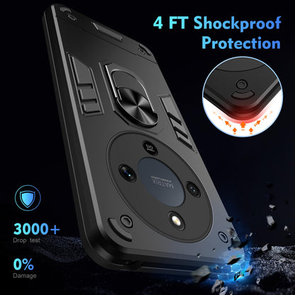 Honor X9d Shockproof Metal Ring Holder Phone Case with 360 degrees Rotating Kickstand, Ultra Slim Protective Cover, Raised Camera Guard, PC Silicone Armour Shell, Anti-Scratch Back & Edge Protection