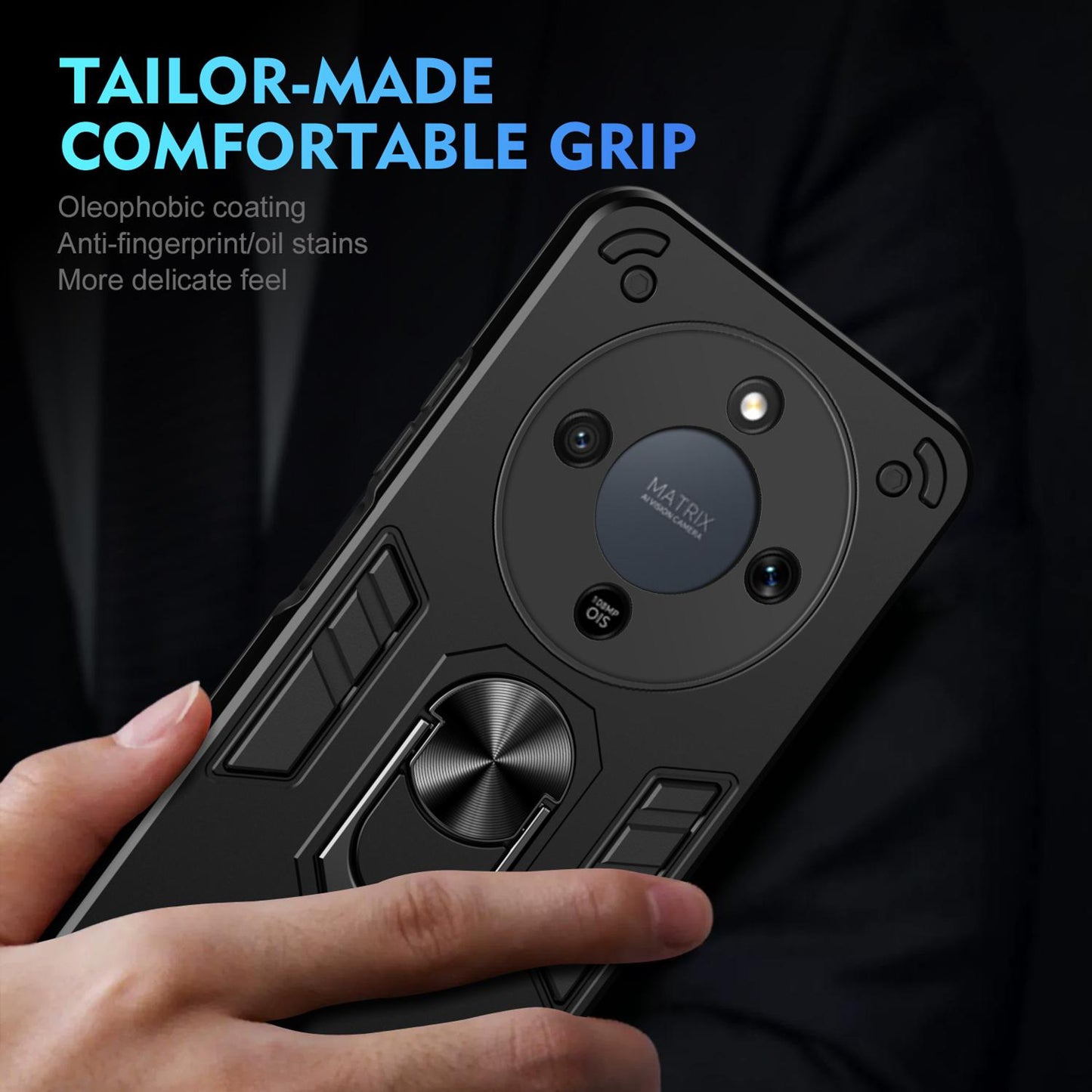 Honor X70 5G Shockproof Metal Ring Holder Phone Case with 360 degrees Rotating Kickstand, Ultra Slim Protective Cover, Raised Camera Guard, PC Silicone Armour Shell, Anti-Scratch Back & Edge Protection