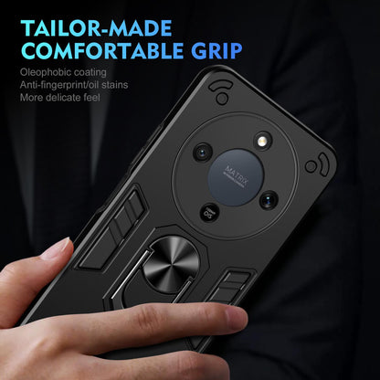 Honor X70 5G Shockproof Metal Ring Holder Phone Case with 360 degrees Rotating Kickstand, Ultra Slim Protective Cover, Raised Camera Guard, PC Silicone Armour Shell, Anti-Scratch Back & Edge Protection