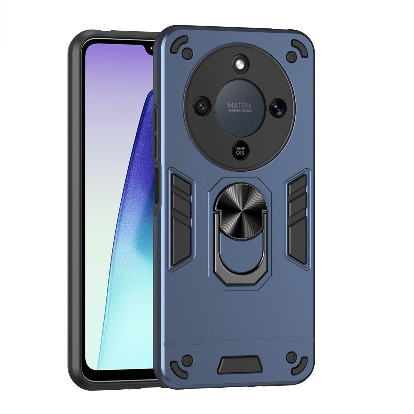 Honor X9d Shockproof Metal Ring Holder Phone Case with 360 degrees Rotating Kickstand, Ultra Slim Protective Cover, Raised Camera Guard, PC Silicone Armour Shell, Anti-Scratch Back & Edge Protection
