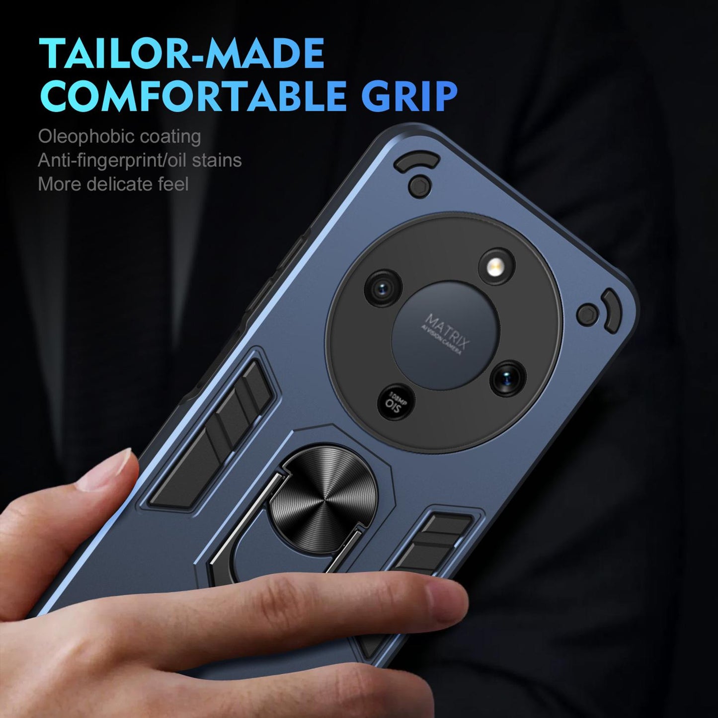 Honor X70 5G Shockproof Metal Ring Holder Phone Case with 360 degrees Rotating Kickstand, Ultra Slim Protective Cover, Raised Camera Guard, PC Silicone Armour Shell, Anti-Scratch Back & Edge Protection
