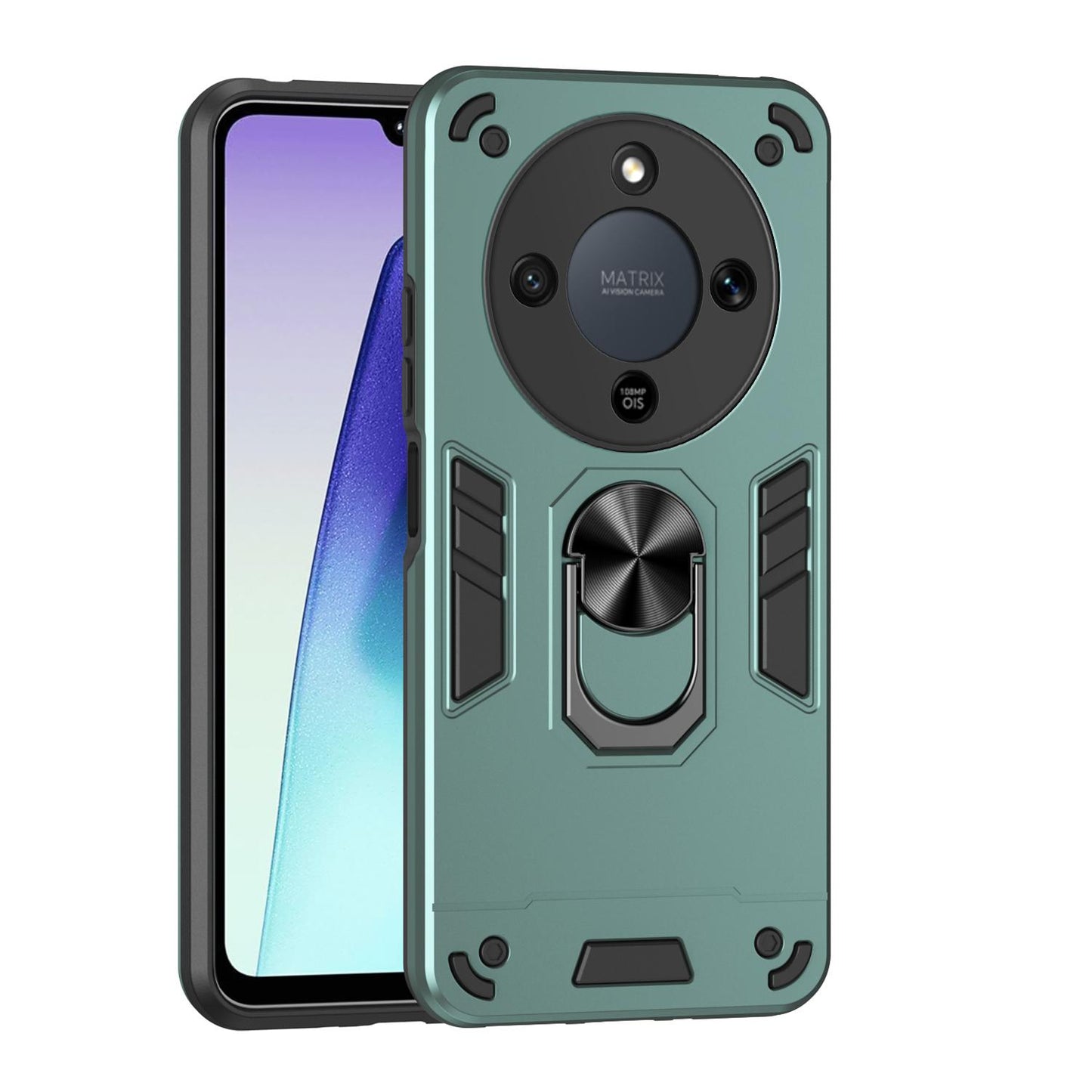 Honor X9d Shockproof Metal Ring Holder Phone Case with 360 degrees Rotating Kickstand, Ultra Slim Protective Cover, Raised Camera Guard, PC Silicone Armour Shell, Anti-Scratch Back & Edge Protection