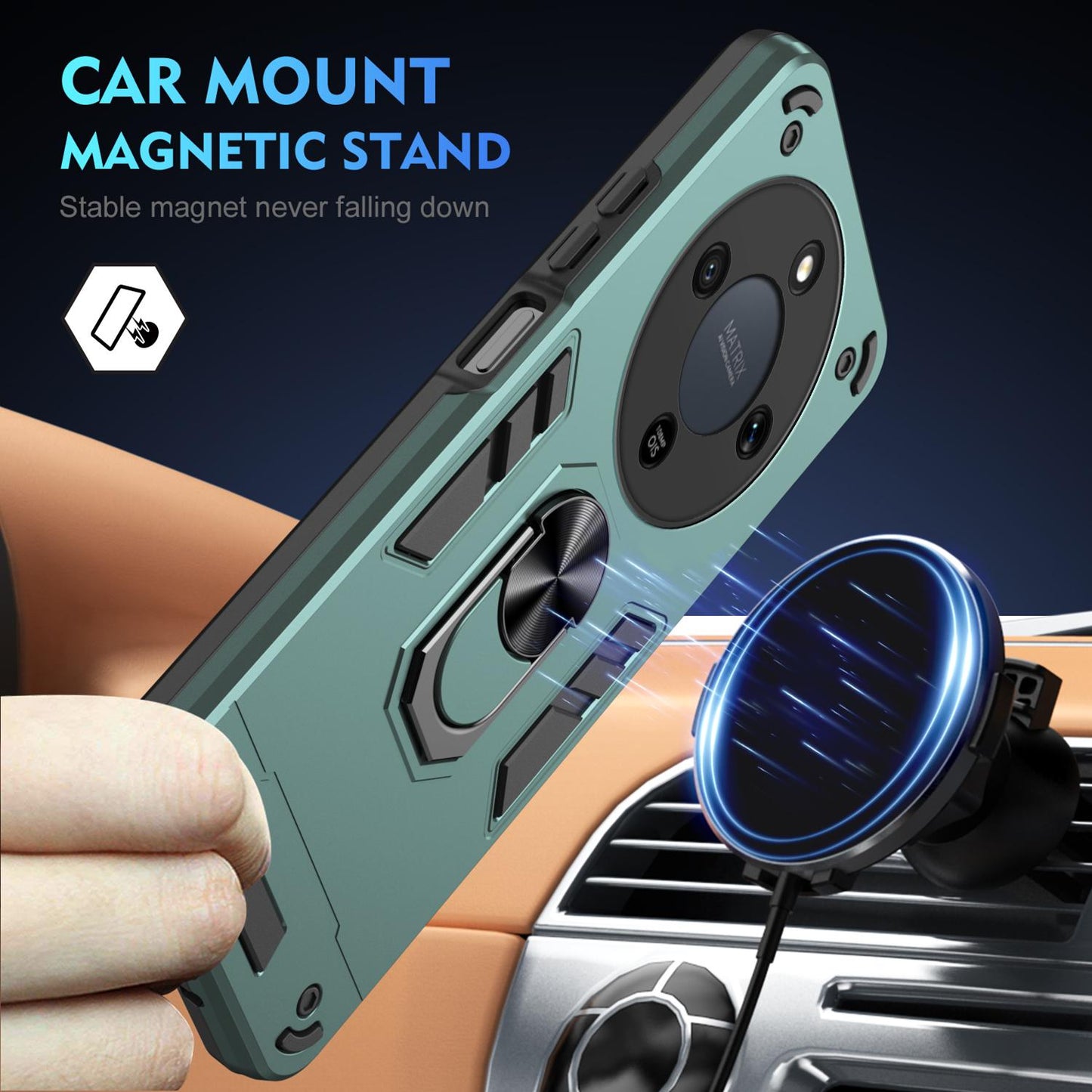 Honor X9d Shockproof Metal Ring Holder Phone Case with 360 degrees Rotating Kickstand, Ultra Slim Protective Cover, Raised Camera Guard, PC Silicone Armour Shell, Anti-Scratch Back & Edge Protection