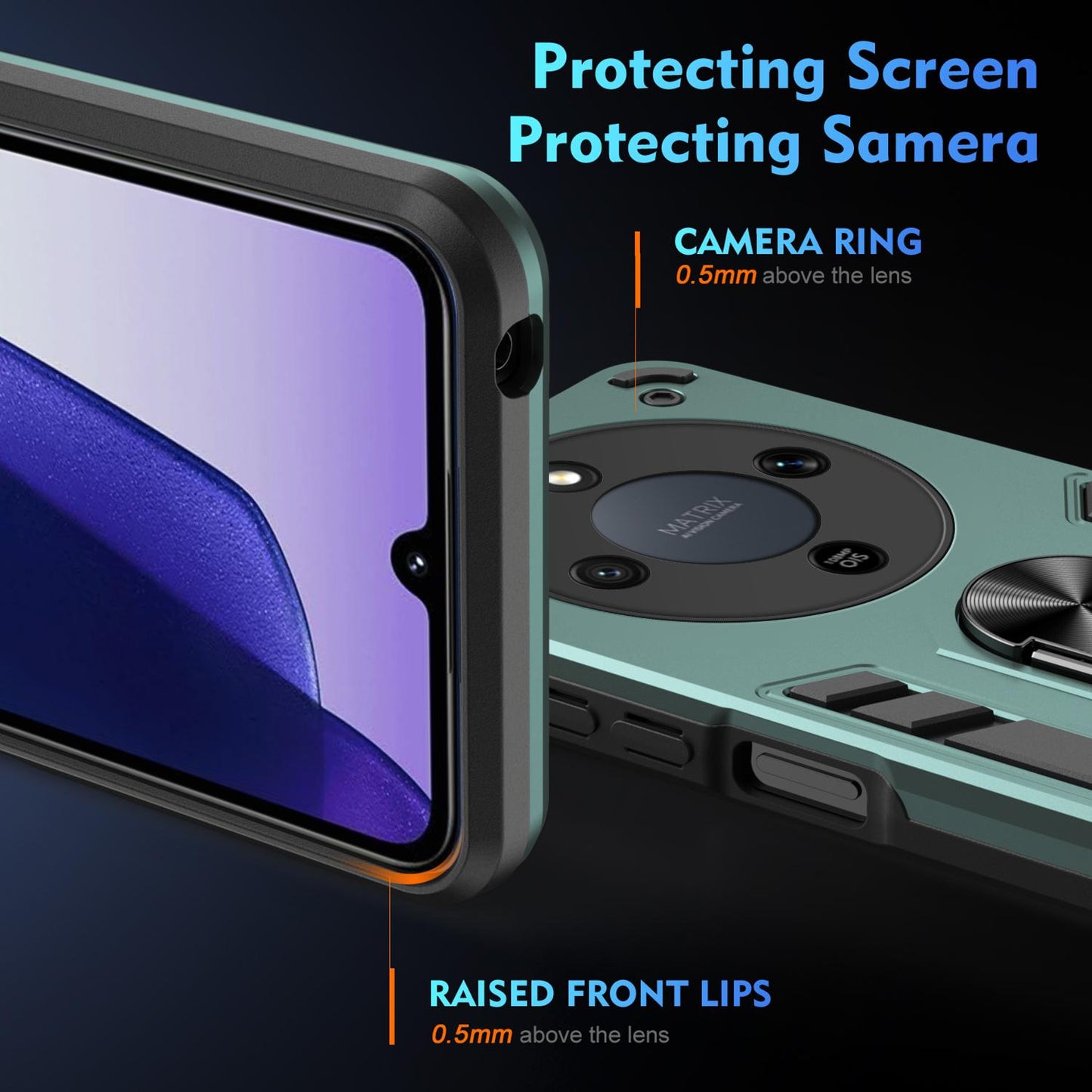 Honor X9d Shockproof Metal Ring Holder Phone Case with 360 degrees Rotating Kickstand, Ultra Slim Protective Cover, Raised Camera Guard, PC Silicone Armour Shell, Anti-Scratch Back & Edge Protection