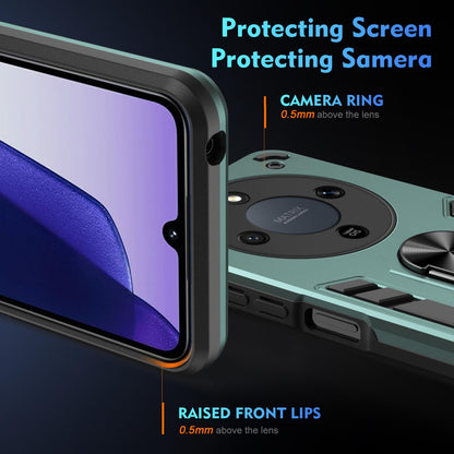 Honor X70 5G Shockproof Metal Ring Holder Phone Case with 360 degrees Rotating Kickstand, Ultra Slim Protective Cover, Raised Camera Guard, PC Silicone Armour Shell, Anti-Scratch Back & Edge Protection