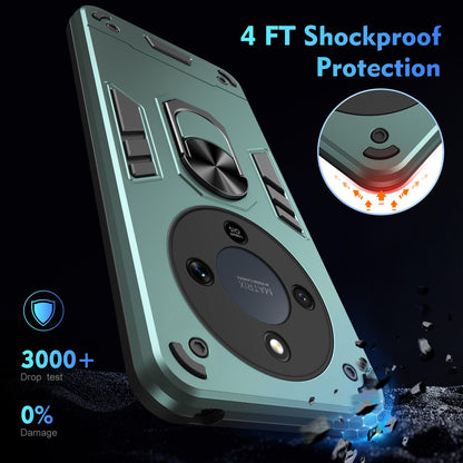 Honor X9d Shockproof Metal Ring Holder Phone Case with 360 degrees Rotating Kickstand, Ultra Slim Protective Cover, Raised Camera Guard, PC Silicone Armour Shell, Anti-Scratch Back & Edge Protection