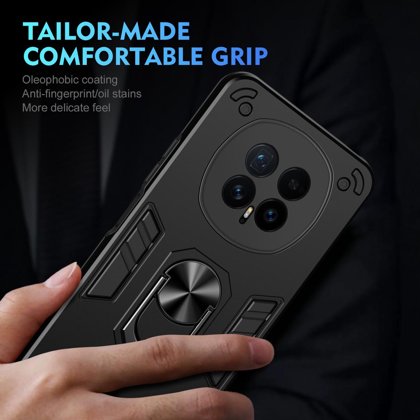 Honor Magic8 Shockproof Metal Ring Holder Phone Case with 360 degrees Rotating Kickstand, Ultra Slim Protective Cover, Raised Camera Guard, PC Silicone Armour Shell, Anti-Scratch Back & Edge Protection