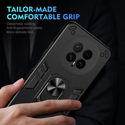 Honor Magic8 Shockproof Metal Ring Holder Phone Case with 360 degrees Rotating Kickstand, Ultra Slim Protective Cover, Raised Camera Guard, PC Silicone Armour Shell, Anti-Scratch Back & Edge Protection
