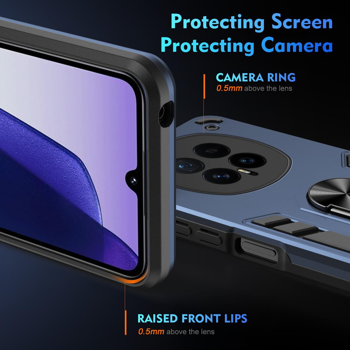 Honor Magic8 Shockproof Metal Ring Holder Phone Case with 360 degrees Rotating Kickstand, Ultra Slim Protective Cover, Raised Camera Guard, PC Silicone Armour Shell, Anti-Scratch Back & Edge Protection