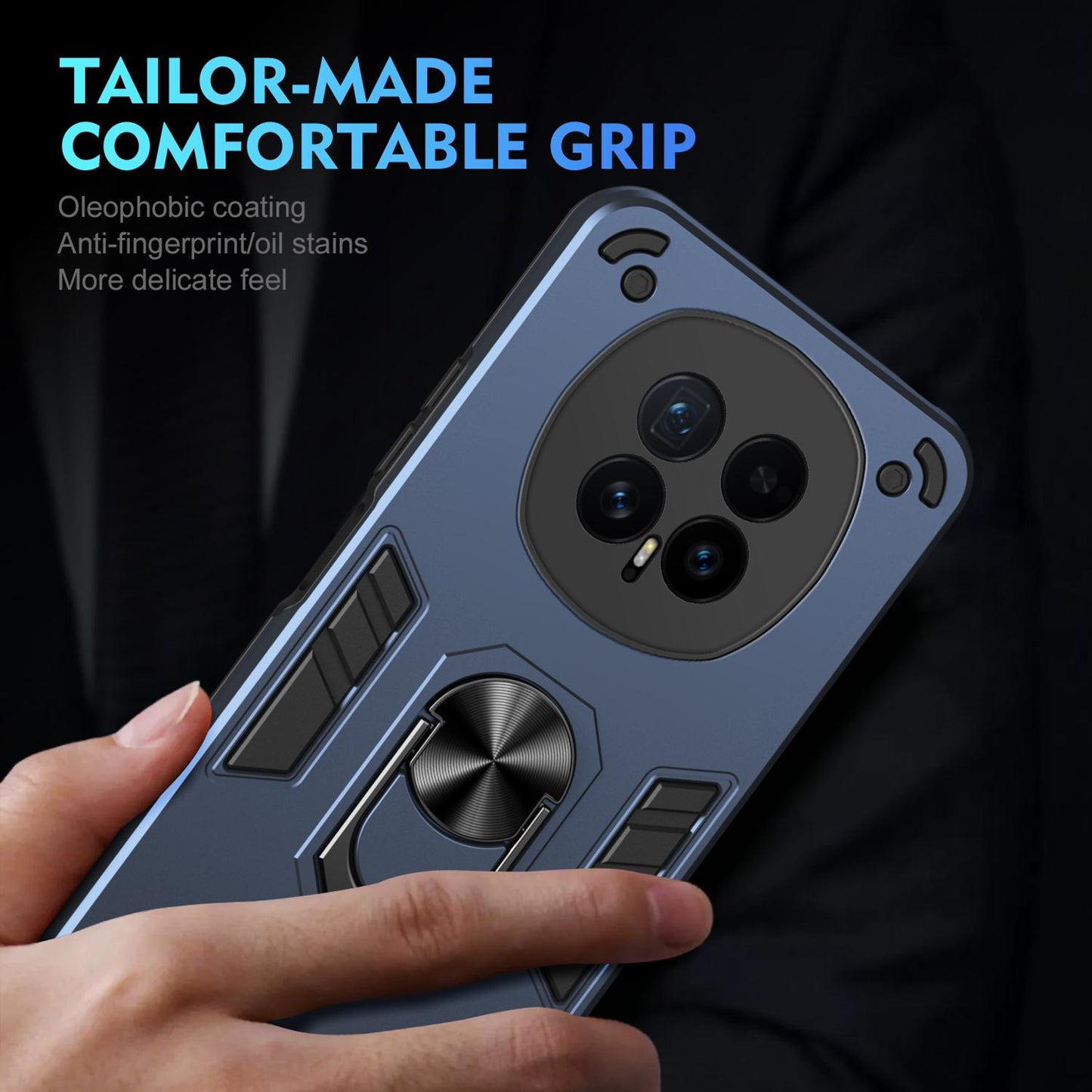 Honor Magic8 Shockproof Metal Ring Holder Phone Case with 360 degrees Rotating Kickstand, Ultra Slim Protective Cover, Raised Camera Guard, PC Silicone Armour Shell, Anti-Scratch Back & Edge Protection