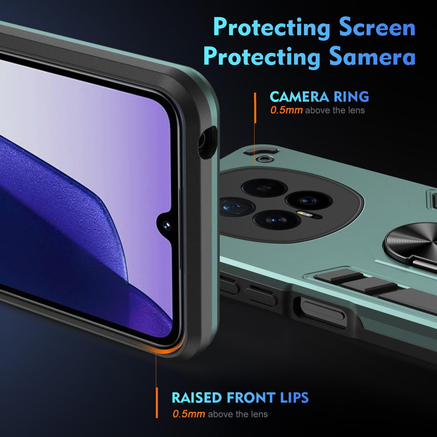 Honor Magic8 Shockproof Metal Ring Holder Phone Case with 360 degrees Rotating Kickstand, Ultra Slim Protective Cover, Raised Camera Guard, PC Silicone Armour Shell, Anti-Scratch Back & Edge Protection
