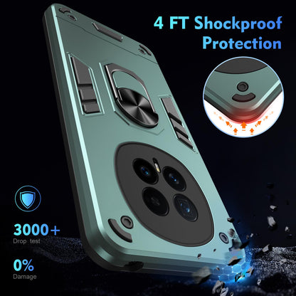 Honor Magic8 Shockproof Metal Ring Holder Phone Case with 360 degrees Rotating Kickstand, Ultra Slim Protective Cover, Raised Camera Guard, PC Silicone Armour Shell, Anti-Scratch Back & Edge Protection