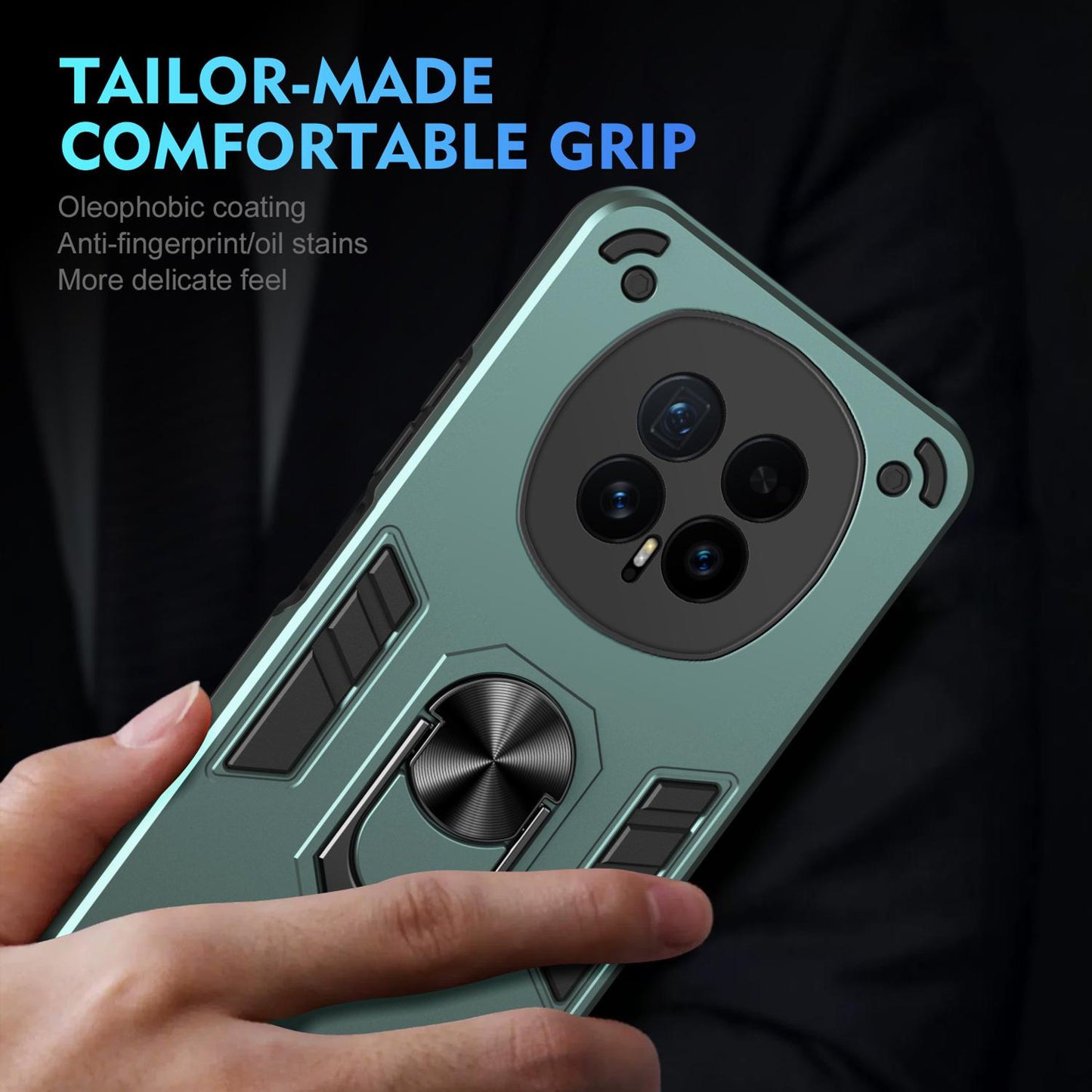 Honor Magic8 Shockproof Metal Ring Holder Phone Case with 360 degrees Rotating Kickstand, Ultra Slim Protective Cover, Raised Camera Guard, PC Silicone Armour Shell, Anti-Scratch Back & Edge Protection