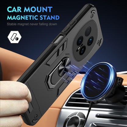 Honor Magic8 Pro Shockproof Metal Ring Holder Phone Case with 360 degrees Rotating Kickstand, Ultra Slim Protective Cover, Raised Camera Guard, PC Silicone Armour Shell, Anti-Scratch Back & Edge Protection