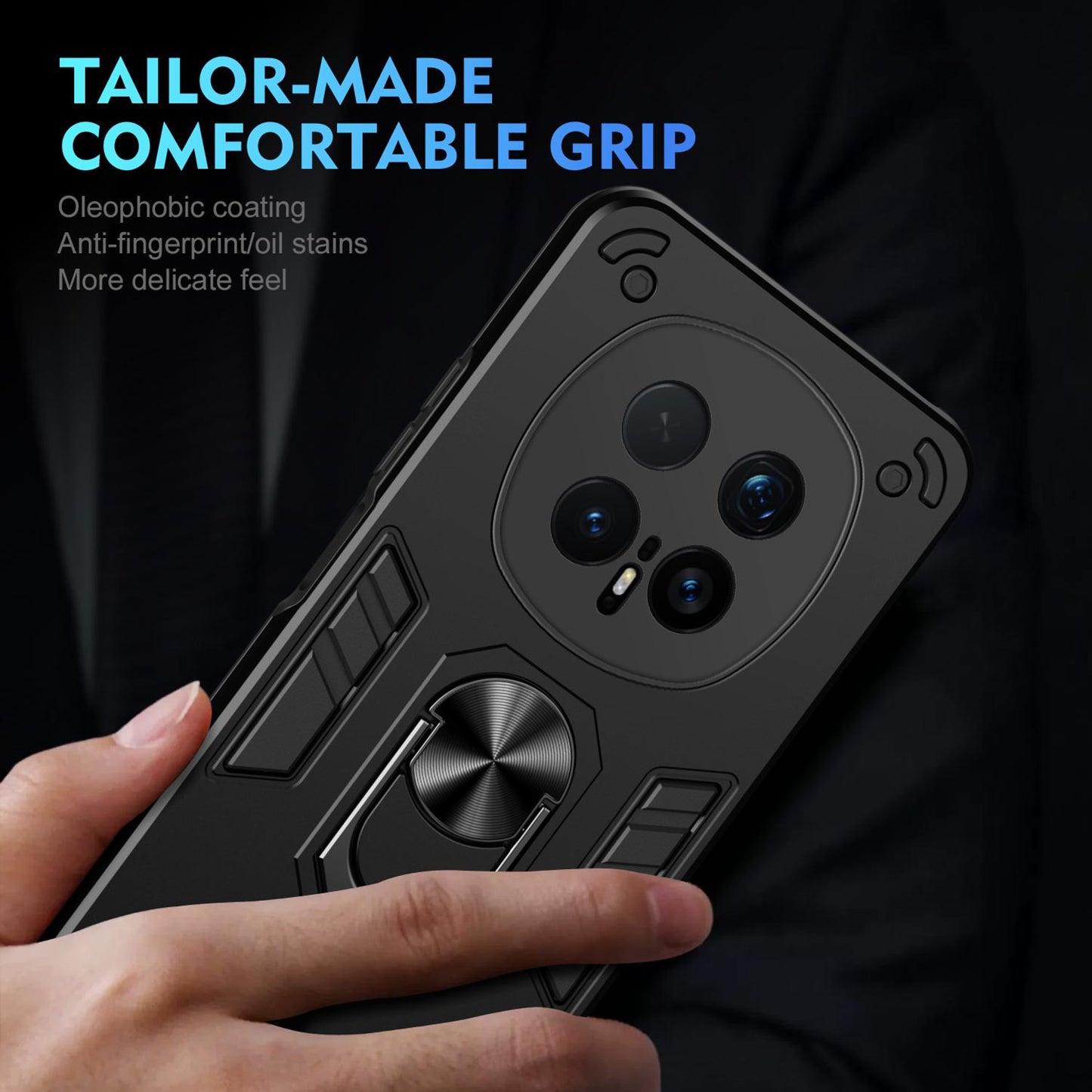 Honor Magic8 Pro Shockproof Metal Ring Holder Phone Case with 360 degrees Rotating Kickstand, Ultra Slim Protective Cover, Raised Camera Guard, PC Silicone Armour Shell, Anti-Scratch Back & Edge Protection