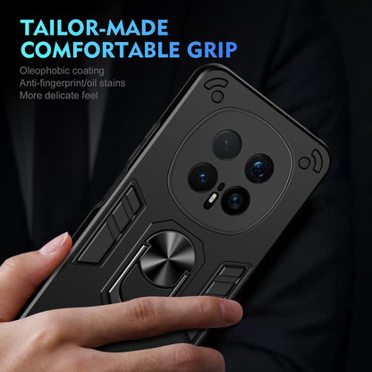 Honor Magic8 Pro Shockproof Metal Ring Holder Phone Case with 360 degrees Rotating Kickstand, Ultra Slim Protective Cover, Raised Camera Guard, PC Silicone Armour Shell, Anti-Scratch Back & Edge Protection