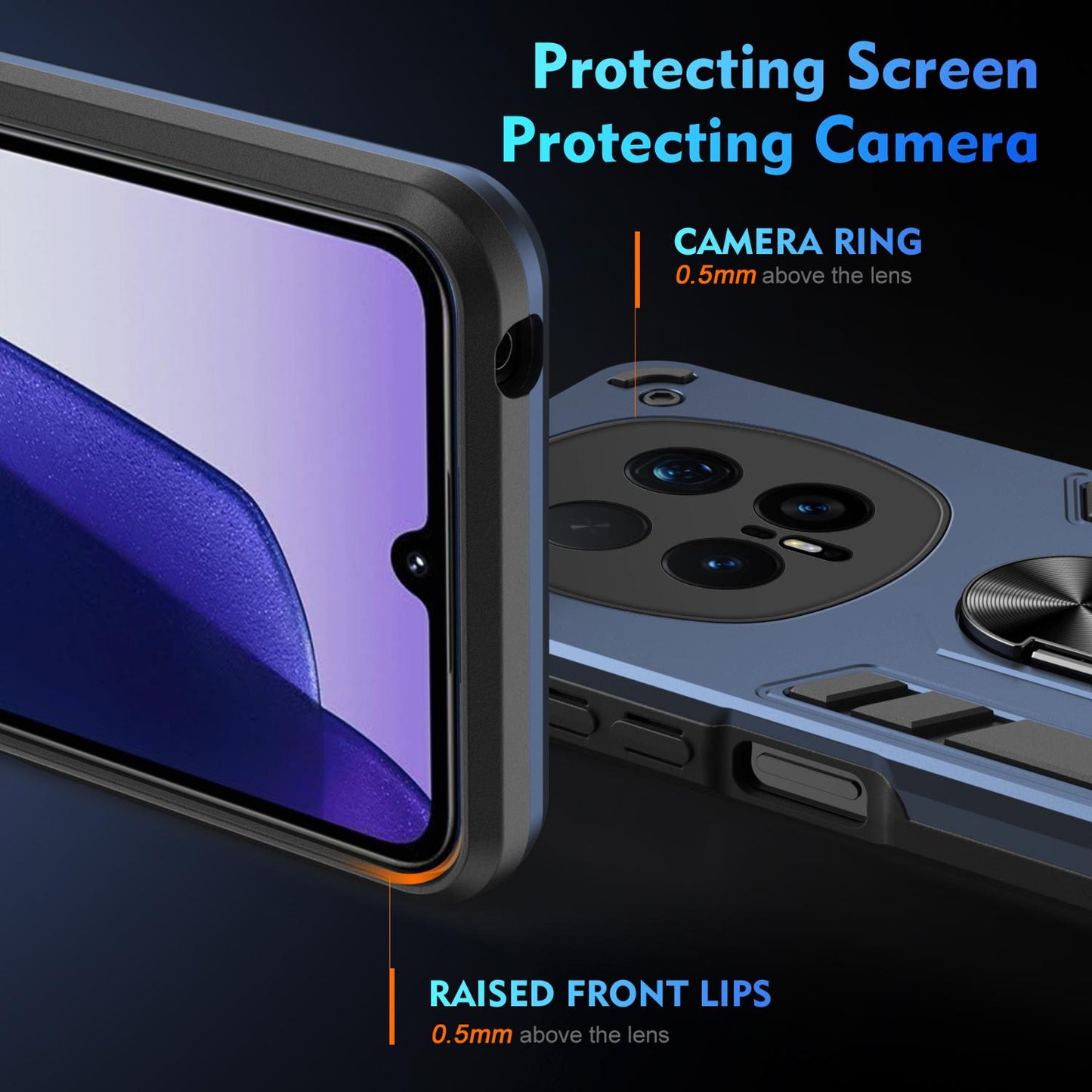 Honor Magic8 Pro Shockproof Metal Ring Holder Phone Case with 360 degrees Rotating Kickstand, Ultra Slim Protective Cover, Raised Camera Guard, PC Silicone Armour Shell, Anti-Scratch Back & Edge Protection