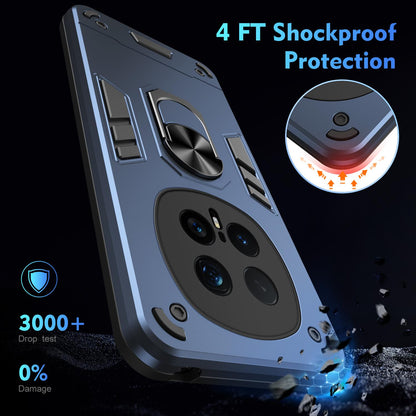 Honor Magic8 Pro Shockproof Metal Ring Holder Phone Case with 360 degrees Rotating Kickstand, Ultra Slim Protective Cover, Raised Camera Guard, PC Silicone Armour Shell, Anti-Scratch Back & Edge Protection