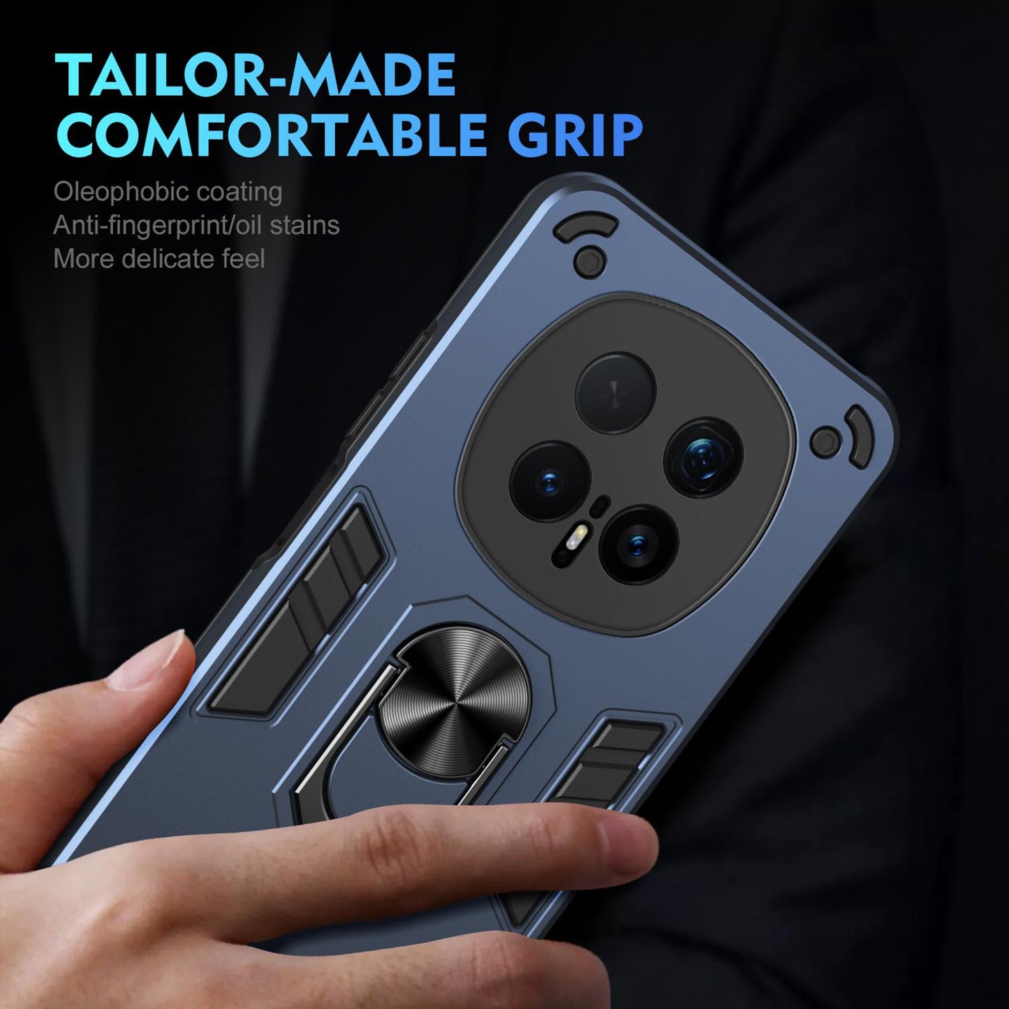 Honor Magic8 Pro Shockproof Metal Ring Holder Phone Case with 360 degrees Rotating Kickstand, Ultra Slim Protective Cover, Raised Camera Guard, PC Silicone Armour Shell, Anti-Scratch Back & Edge Protection