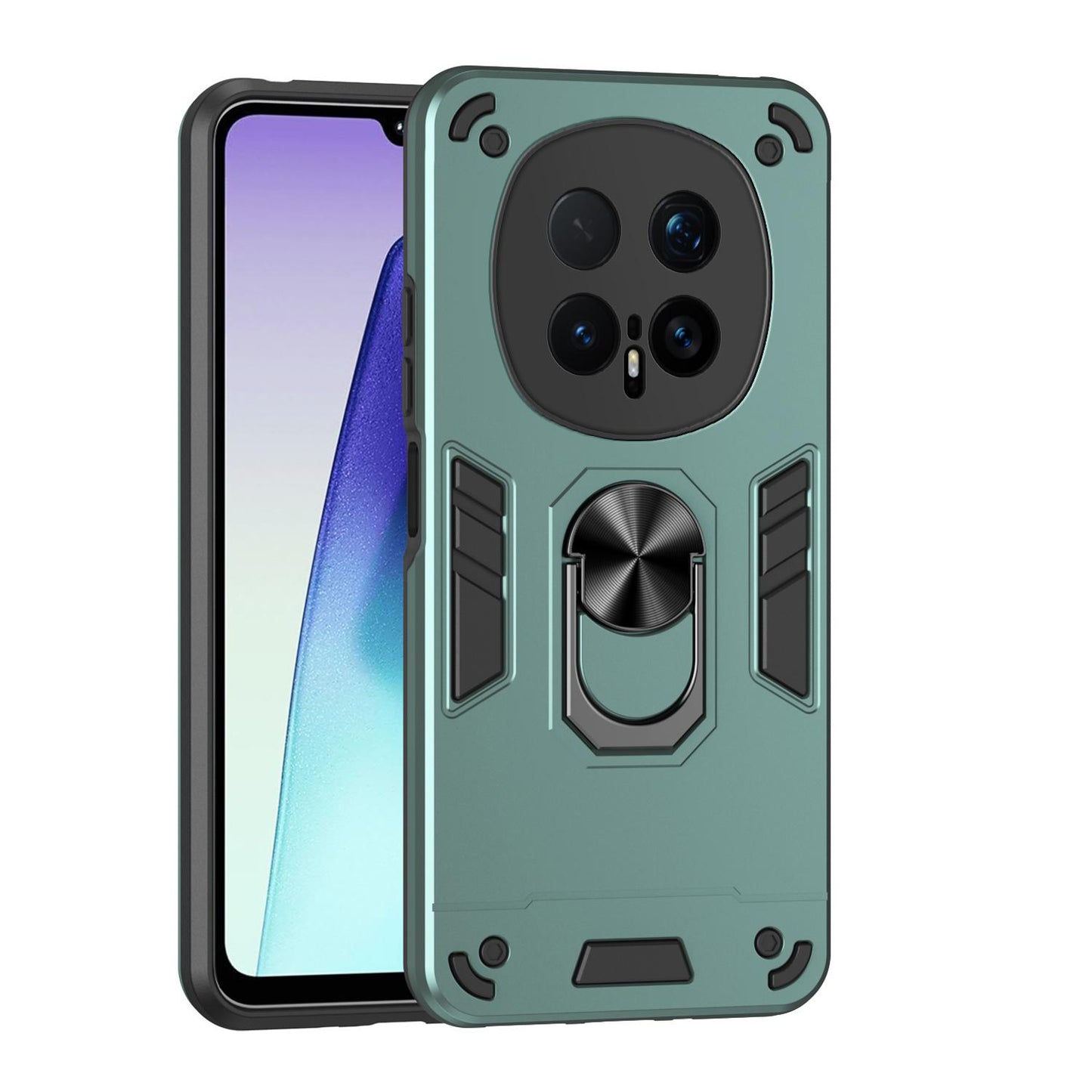 Honor Magic8 Pro Shockproof Metal Ring Holder Phone Case with 360 degrees Rotating Kickstand, Ultra Slim Protective Cover, Raised Camera Guard, PC Silicone Armour Shell, Anti-Scratch Back & Edge Protection