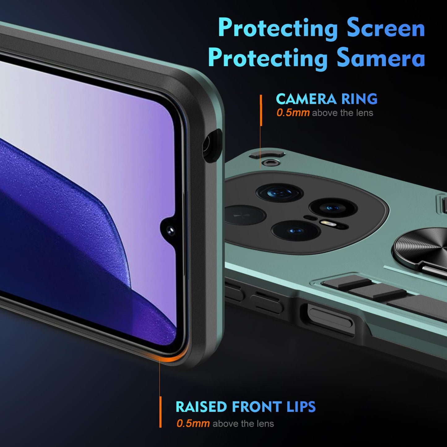 Honor Magic8 Pro Shockproof Metal Ring Holder Phone Case with 360 degrees Rotating Kickstand, Ultra Slim Protective Cover, Raised Camera Guard, PC Silicone Armour Shell, Anti-Scratch Back & Edge Protection