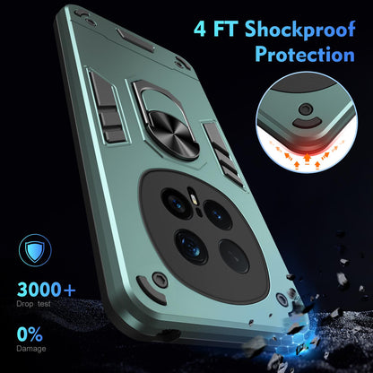 Honor Magic8 Pro Shockproof Metal Ring Holder Phone Case with 360 degrees Rotating Kickstand, Ultra Slim Protective Cover, Raised Camera Guard, PC Silicone Armour Shell, Anti-Scratch Back & Edge Protection