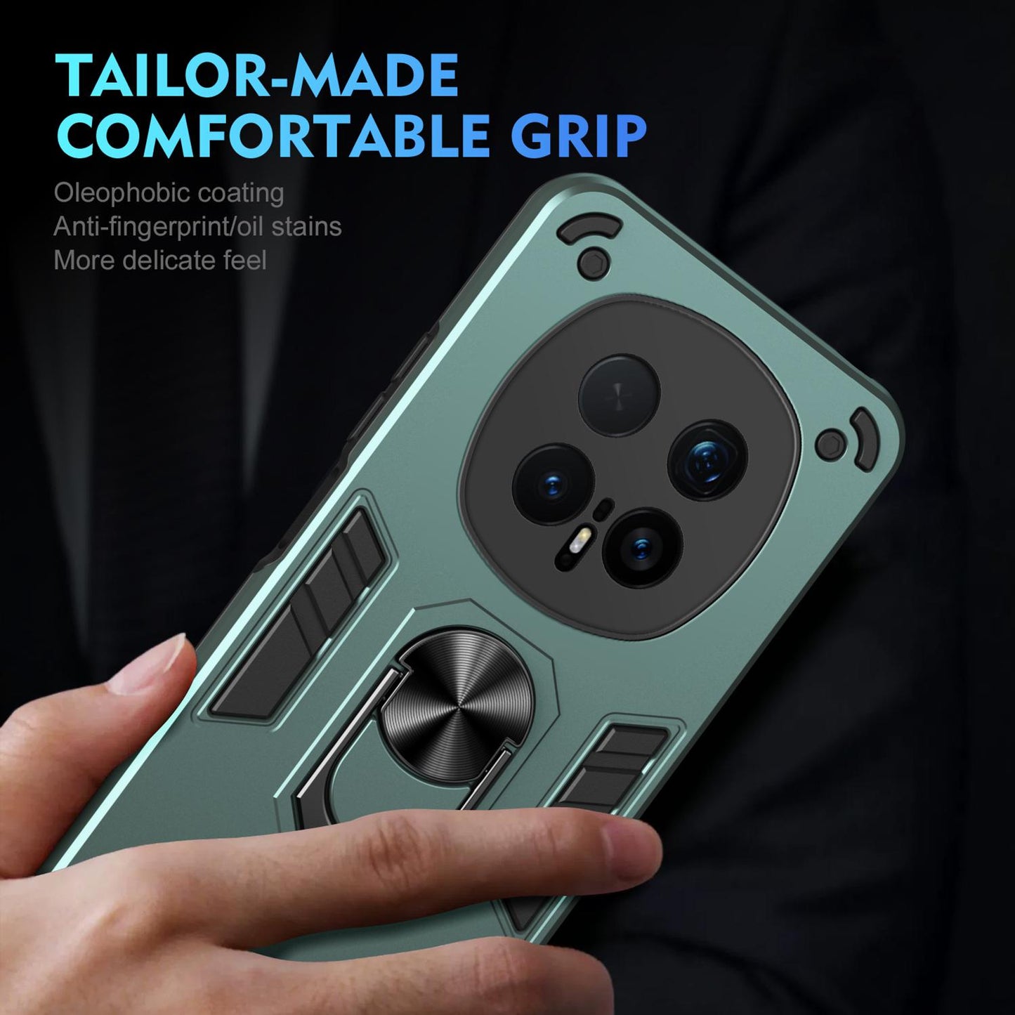 Honor Magic8 Pro Shockproof Metal Ring Holder Phone Case with 360 degrees Rotating Kickstand, Ultra Slim Protective Cover, Raised Camera Guard, PC Silicone Armour Shell, Anti-Scratch Back & Edge Protection