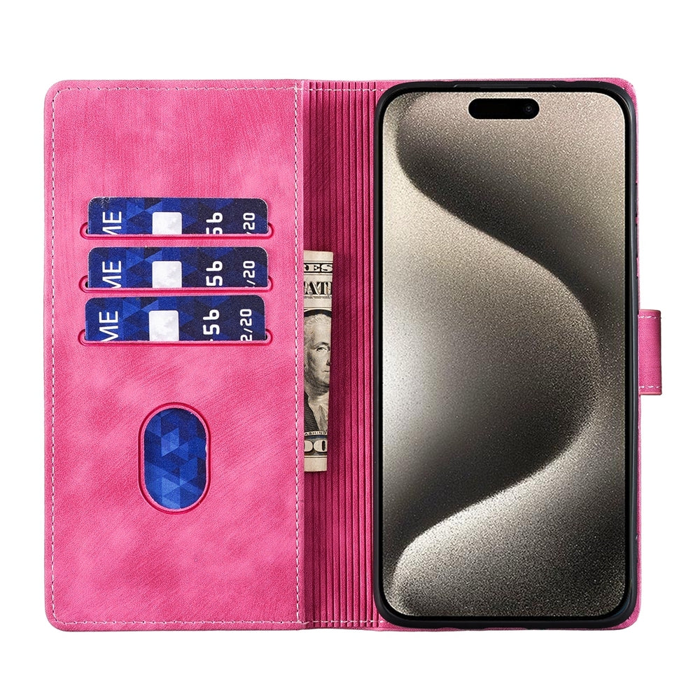 iPhone 15 Pro Max Pen Heart Cat Embossed Leather Phone Case with Wear-Resistant TPU+PU, Lightweight Wallet Stand Function, and Precise Cutouts for Ultimate Protection