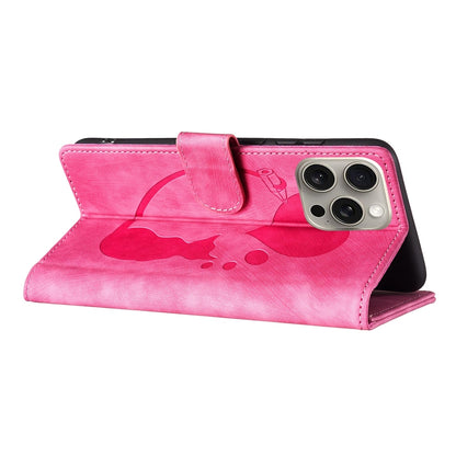 iPhone 15 Pro Max Pen Heart Cat Embossed Leather Phone Case with Wear-Resistant TPU+PU, Lightweight Wallet Stand Function, and Precise Cutouts for Ultimate Protection