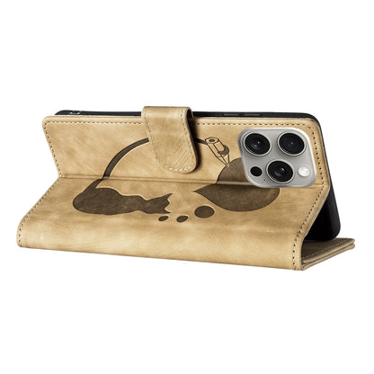 iPhone 15 Pro Pen Heart Cat Embossed Leather Phone Case with Wear-Resistant TPU+PU, Lightweight Wallet Stand Function, and Precise Cutouts for Ultimate Protection