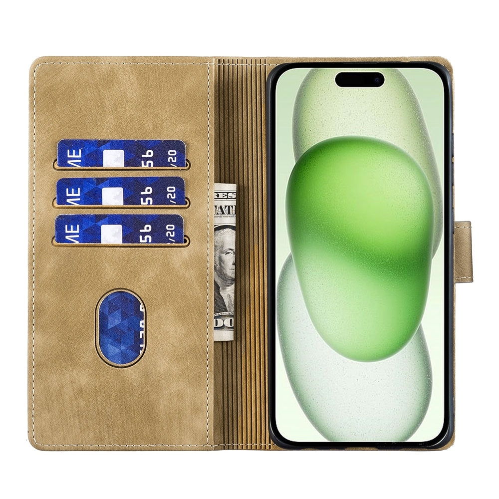 iPhone 15 Plus Pen Heart Cat Embossed Leather Phone Case with Wear-Resistant TPU+PU, Lightweight Wallet Stand Function, and Precise Cutouts for Ultimate Protection