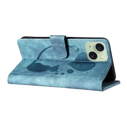 iPhone 15 Plus Pen Heart Cat Embossed Leather Phone Case with Wear-Resistant TPU+PU, Lightweight Wallet Stand Function, and Precise Cutouts for Ultimate Protection