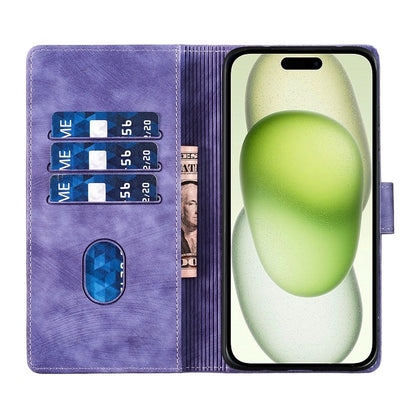 iPhone 15 Pen Heart Cat Embossed Leather Phone Case with Wear-Resistant TPU+PU, Lightweight Wallet Stand Function, and Precise Cutouts for Ultimate Protection