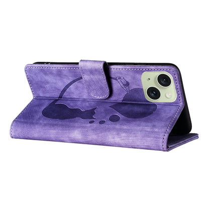 iPhone 15 Pen Heart Cat Embossed Leather Phone Case with Wear-Resistant TPU+PU, Lightweight Wallet Stand Function, and Precise Cutouts for Ultimate Protection