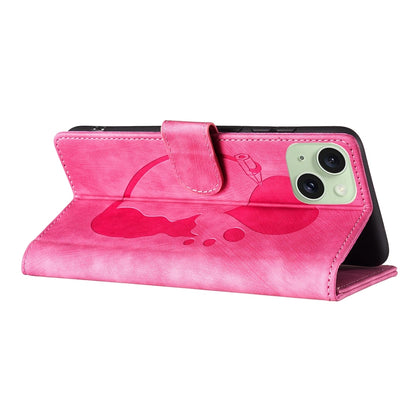 iPhone 15 Pen Heart Cat Embossed Leather Phone Case with Wear-Resistant TPU+PU, Lightweight Wallet Stand Function, and Precise Cutouts for Ultimate Protection