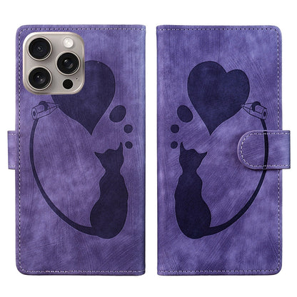 iPhone 14 Pro Pen Heart Cat Embossed Leather Phone Case with Wear-Resistant TPU+PU, Lightweight Wallet Stand Function, and Precise Cutouts for Ultimate Protection