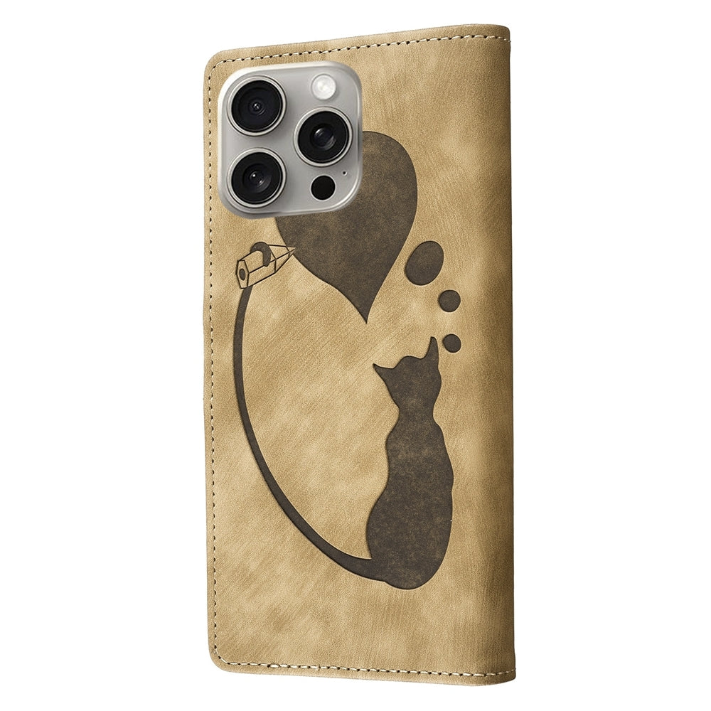 iPhone 14 Pro Max Pen Heart Cat Embossed Leather Phone Case with Wear-Resistant TPU+PU, Lightweight Wallet Stand Function, and Precise Cutouts for Ultimate Protection