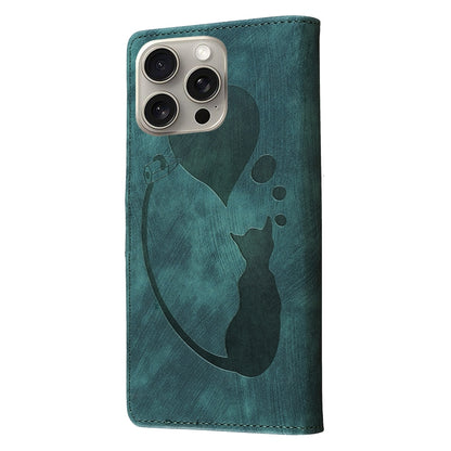 iPhone 14 Pro Max Pen Heart Cat Embossed Leather Phone Case with Wear-Resistant TPU+PU, Lightweight Wallet Stand Function, and Precise Cutouts for Ultimate Protection