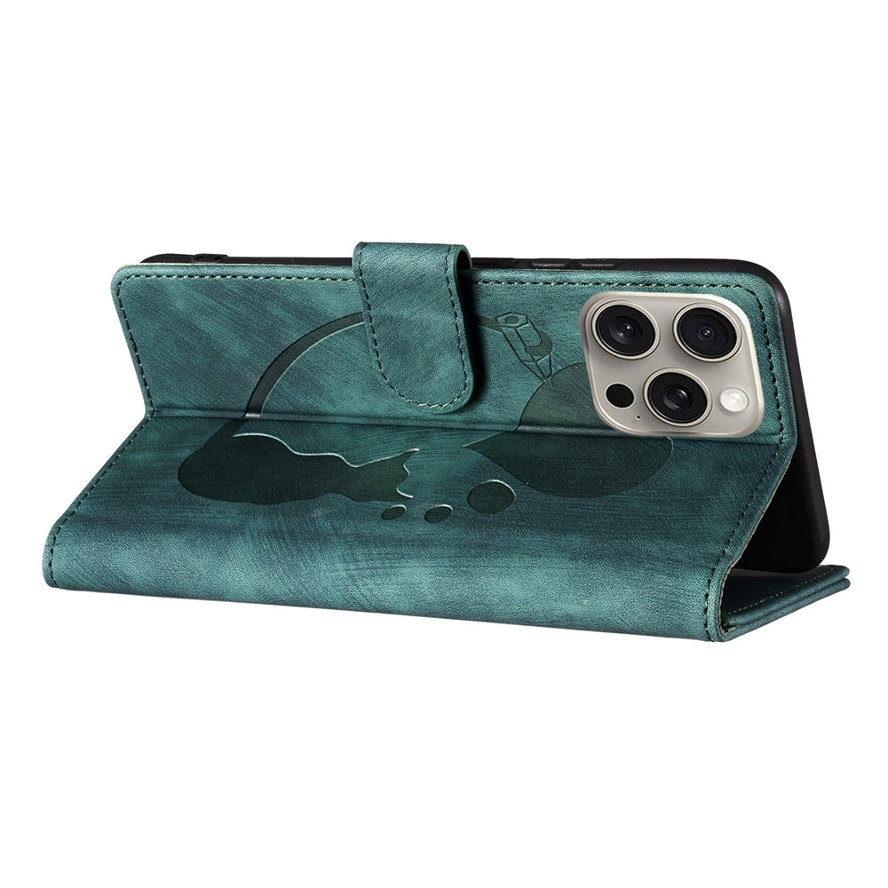 iPhone 14 Pro Max Pen Heart Cat Embossed Leather Phone Case with Wear-Resistant TPU+PU, Lightweight Wallet Stand Function, and Precise Cutouts for Ultimate Protection