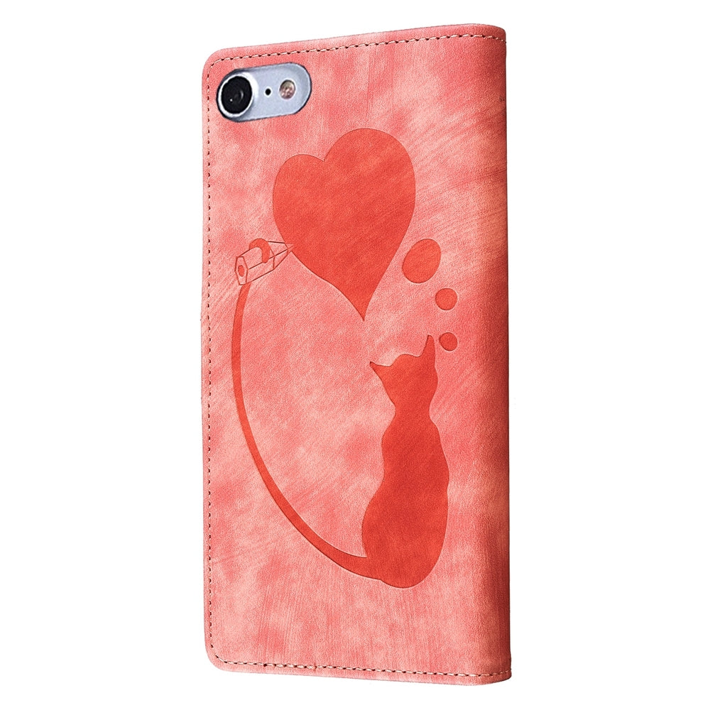 iPhone 7 Pen Heart Cat Embossed Leather Phone Case with Wear-Resistant TPU+PU, Lightweight Wallet Stand Function, and Precise Cutouts for Ultimate Protection