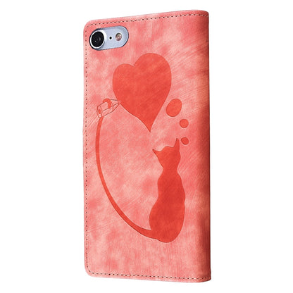 iPhone 7 Pen Heart Cat Embossed Leather Phone Case with Wear-Resistant TPU+PU, Lightweight Wallet Stand Function, and Precise Cutouts for Ultimate Protection