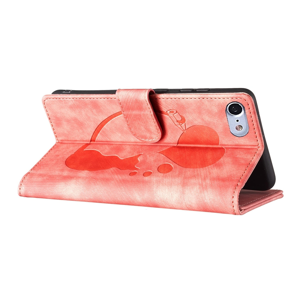 iPhone 8 Pen Heart Cat Embossed Leather Phone Case with Wear-Resistant TPU+PU, Lightweight Wallet Stand Function, and Precise Cutouts for Ultimate Protection