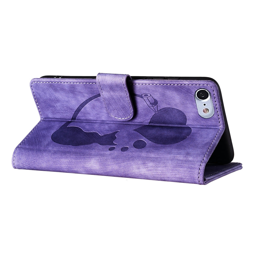 iPhone 8 Pen Heart Cat Embossed Leather Phone Case with Wear-Resistant TPU+PU, Lightweight Wallet Stand Function, and Precise Cutouts for Ultimate Protection