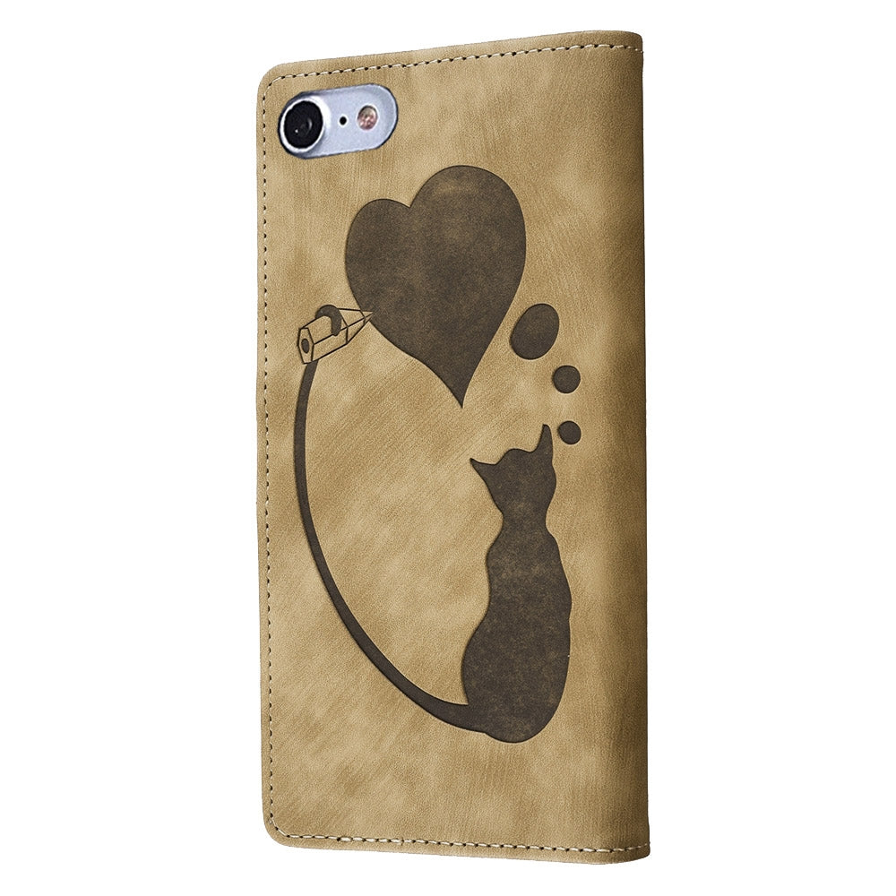 iPhone 8 Pen Heart Cat Embossed Leather Phone Case with Wear-Resistant TPU+PU, Lightweight Wallet Stand Function, and Precise Cutouts for Ultimate Protection