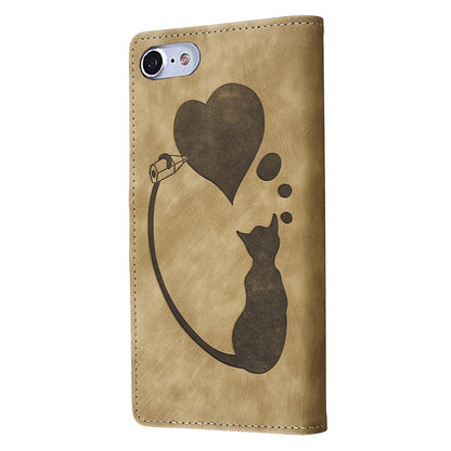 iPhone 8 Pen Heart Cat Embossed Leather Phone Case with Wear-Resistant TPU+PU, Lightweight Wallet Stand Function, and Precise Cutouts for Ultimate Protection