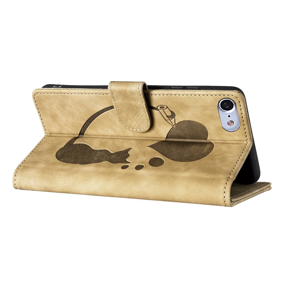 iPhone SE 2022 Pen Heart Cat Embossed Leather Phone Case with Wear-Resistant TPU+PU, Lightweight Wallet Stand Function, and Precise Cutouts for Ultimate Protection