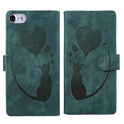 iPhone 8 Pen Heart Cat Embossed Leather Phone Case with Wear-Resistant TPU+PU, Lightweight Wallet Stand Function, and Precise Cutouts for Ultimate Protection
