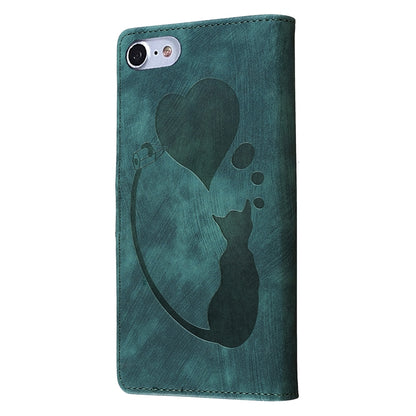 iPhone 7 Pen Heart Cat Embossed Leather Phone Case with Wear-Resistant TPU+PU, Lightweight Wallet Stand Function, and Precise Cutouts for Ultimate Protection